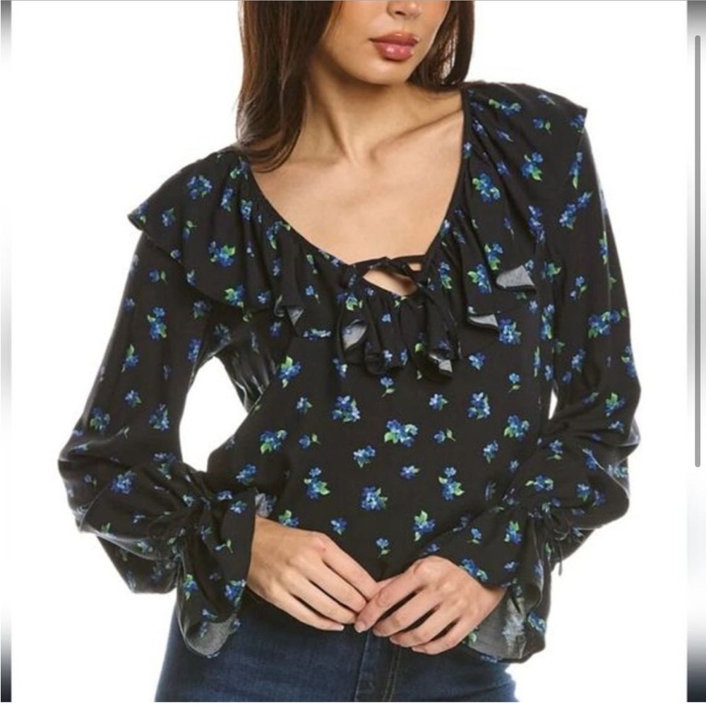 57. WeWoreWhat Ditsy Black Ruffle long sleeve blouse various sizes